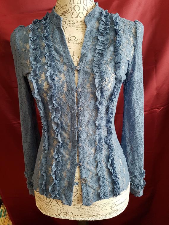 Blue Lace Ruffle Frill Cuff Blouse Steampunk Victoriana by EphemeraEmporiumGB steampunk buy now online