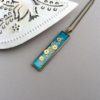 Blue Necklace, Steampunk Pendant, Long Teal Pendant, Resin Pendant, Thin Blue Pendant, Bar Necklace, Bronze Chain Necklace, Bar Pendant by OneDottyDuck steampunk buy now online