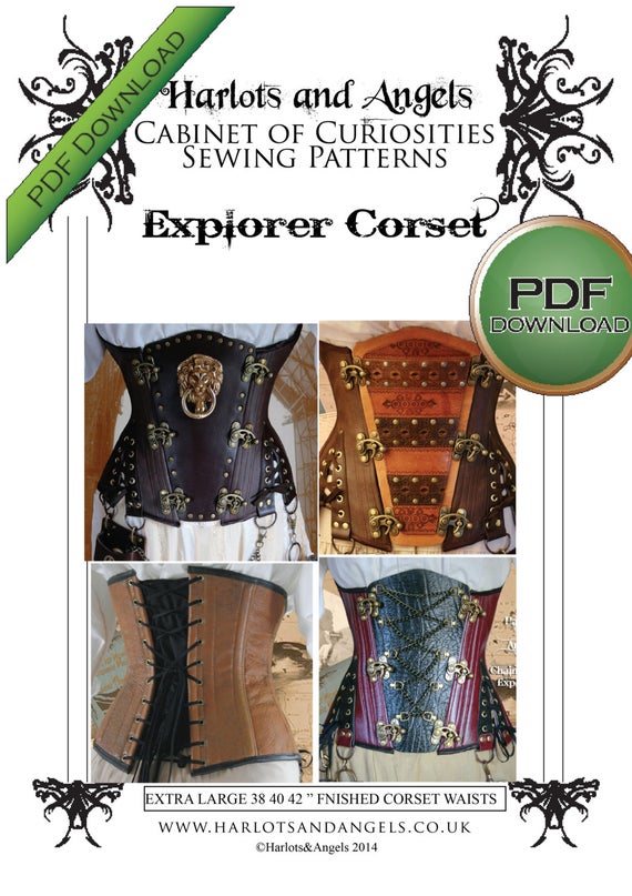 Corset Sewing Pattern, Steampunk Under Bust Corset, PDF Digital Download. Sizes 38 -40 -42" Waists Plus sized Steel boned by Harlotsandangels steampunk buy now online