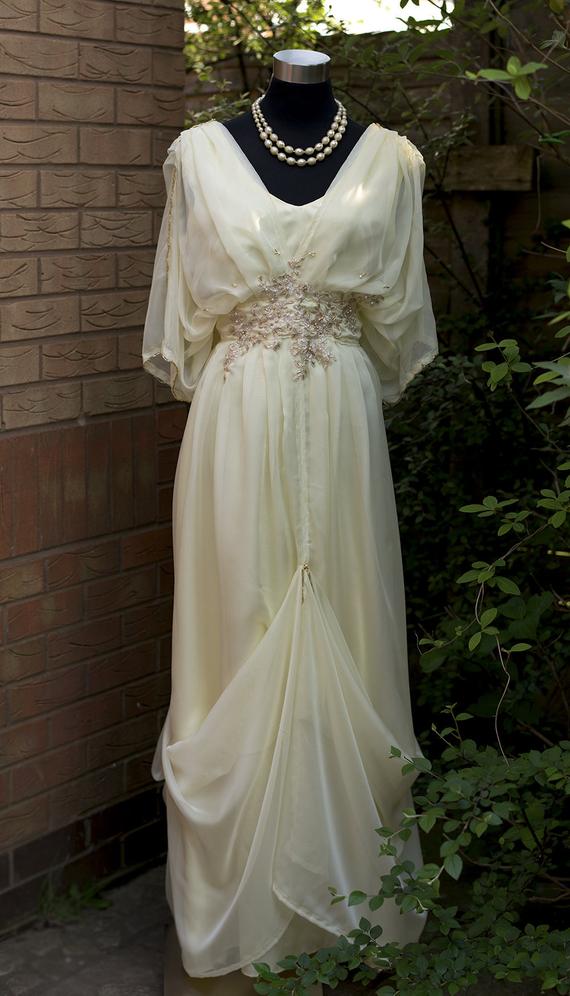 Cream Edwardian wedding dress Downton Abbey Steampunk