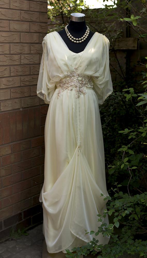Cream Edwardian wedding dress Downton Abbey Steampunk Alernative wedding dress Yellow dress Mother of Bride dress Titanic wedding 0-26 US by MonaBocca steampunk buy now online
