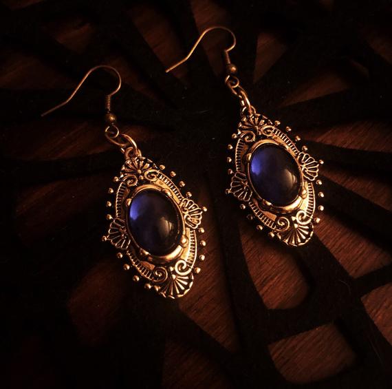Elegant Blue Stone Victorian Earrings by GothicRemedyDesigns steampunk buy now online