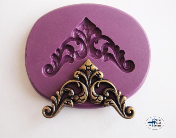 Filigree Corner Mold 2 - Vintage Steampunk Mold - Silicone Molds - Polymer Clay Resin Fondant by BlueGoatStudio steampunk buy now online
