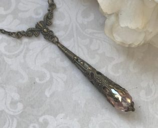 Romantic Victorian Necklace, Pink Teardrop Necklace, Victorian Gothic Necklace, Ornate Bronze Steampunk Necklace, Edwardian Boho Necklace by PoppyMilkGifts steampunk buy now online