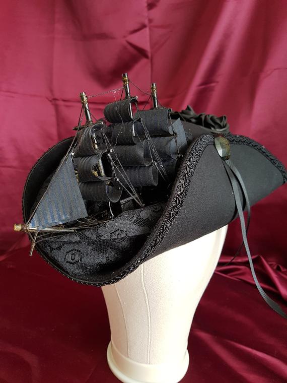 Steampunk Black Tricorn Pirate Hat with Roses by EphemeraEmporiumGB steampunk buy now online