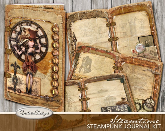 Steampunk Journal Kit, Junk Journal Kit, Printable Journal Kit, Digital Junk Journal, Steampunk Digital Kit, Scrapbooking, Stationery 001899 by VectoriaDesigns steampunk buy now online