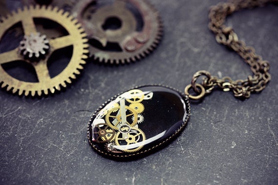 Steampunk Necklace Watch Part Pendant Clock Victorian Gothic Black Jewellery by TheCreakingDoor steampunk buy now online