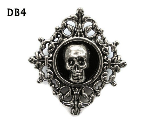 Steampunk pin badge brooch silver diamond shaped backing with a silver gothic skull #DB4 by CaptainCumberpatch steampunk buy now online