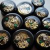 STEAMPUNK Style Green Malachite "Time Travellers" Black Double Flare Cog Tunnels/ Plugs **Sizes 16mm / 18mm / 20mm / 22mm / 24mm by earoes steampunk buy now online