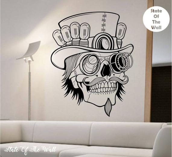 Steampunk Sugar Skull Vinyl Wall Decal Sticker Art Decor Bedroom Design Mural by StateOfTheWall steampunk buy now online