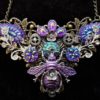 Stunning iridescent Steampunk Fantasy Queen Bee Necklace in purple pink and blue tones with clockface, flowers diamante rhinestone crystals by KindHeartsEmporium steampunk buy now online