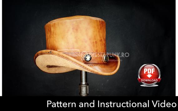 Top Hat Pattern - Leather DIY - Pdf Download - Video Tutorial by DieselpunkRo steampunk buy now online