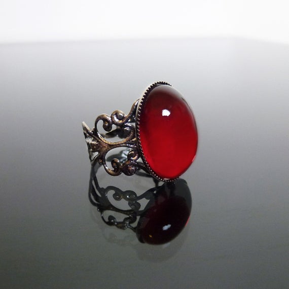 Victorian gothic ring, Ruby red ornate filigree steampunk adjustable ring - BELLA by DarkEleganceDesigns steampunk buy now online