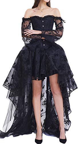 EUDOLAH Women's Gothic Steampunk Steel Boned Corset Dress Skirt Set Costume (UK 14-16 (2XL), Black) steampunk buy now online