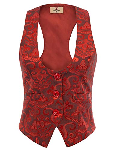 Vintage Steampunk Jacquard Waistcoat Adjustable Strap Fancy Party Cocktail Vest Coat Red steampunk buy now online