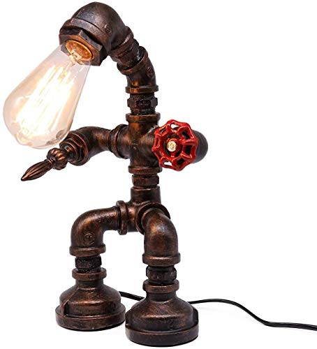 Frideko Vintage Table Lamp, Retro Industrial Iron Water Pipes Robot Steampunk Desktop Light for Bedside Desk steampunk buy now online