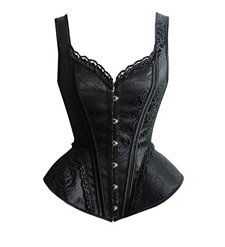 SZIVYSHI Women Gothic Vintage Steampunk Sexy Boned Lace Overbust Satin Shoulder Strap Corset Bustier Top Black M steampunk buy now online