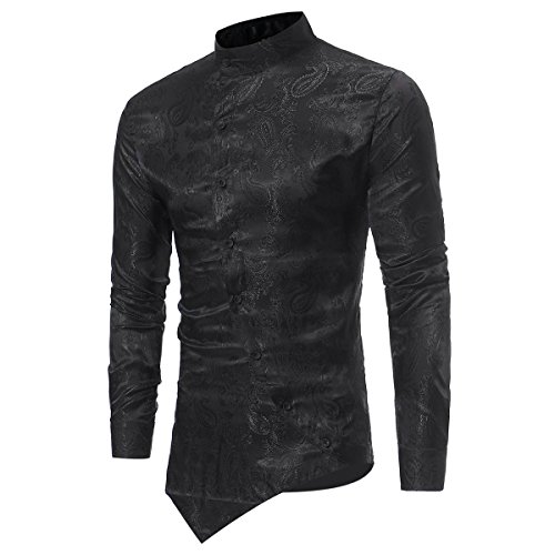 Sliktaa Mens Casual Shirts Fancy Dress Long Sleeve Slim Fit Floral Button Down Wing Collar Steampunk Shirts, M, Black steampunk buy now online