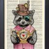 Raccoon Tea Time Print, Steampunk Animals in Top Hat Poster, Book Page Kitchen Wall Decor steampunk buy now online