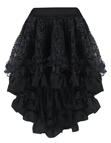 Kelvry Women's Steampunk Gothic Dress Costume Vintage Multi Layered Chiffon Skirt Plus Size Black steampunk buy now online