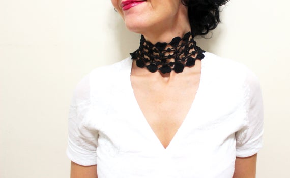 Black Lace Choker Necklace, Gothic Jewelry, Statement Jewelry, Anniversary Gifts, Stylish Lace Chokers, Geometric Necklace by HAREMDESIGN steampunk buy now online
