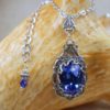 Gothic Crystal Blue Necklace, Crystal Filigree Necklace, Wedding Pendant, Blue Crystal Necklace, Goth Wedding Jewelry, Blue Crystal Pendant by Charsfavoritethings steampunk buy now online