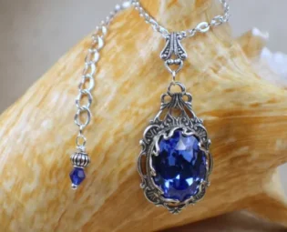 Gothic Crystal Blue Necklace, Crystal Filigree Necklace, Wedding Pendant, Blue Crystal Necklace, Goth Wedding Jewelry, Blue Crystal Pendant by Charsfavoritethings steampunk buy now online