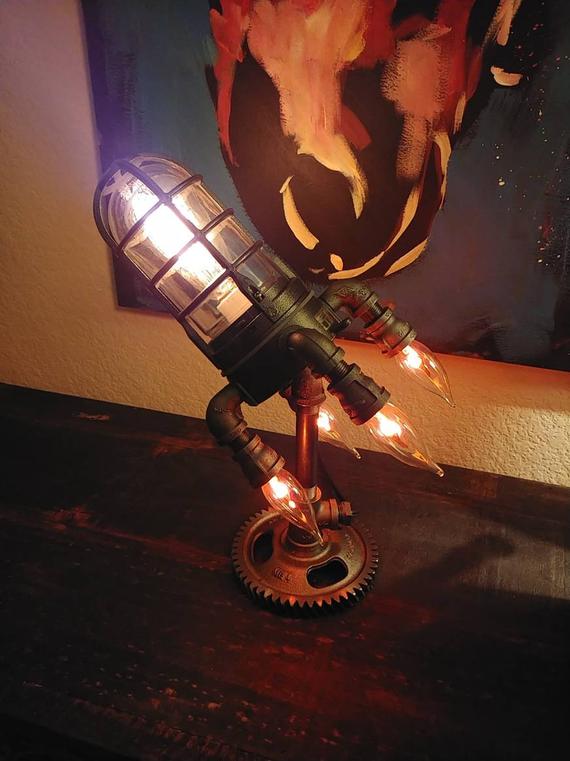 Steampunk Rocket Lamp: The Rocket With Flames That Doesn't Catch Things On Fire! (Made To Order.) by RustyLights steampunk buy now online