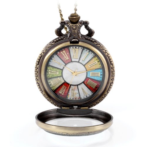 JewelryWe Retro Style Wheel Rome Pocket Watch Vintage Steampunk Pocket Watch Pendant Long Necklace 30" (Gift for Mom) steampunk buy now online