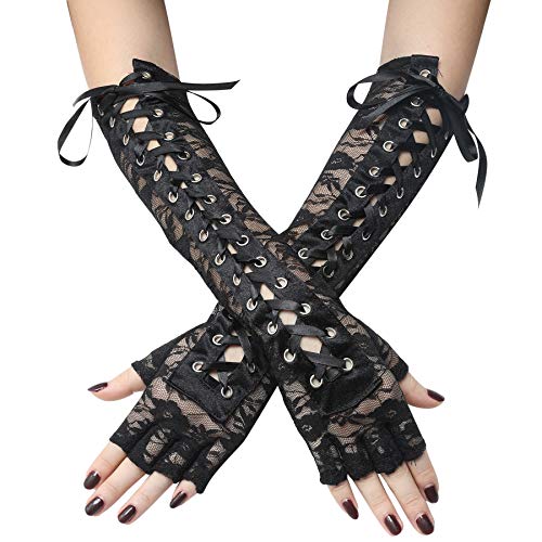 Coucoland Steampunk Gloves Lace Up Fingerless Gloves Adjustable Long Gloves for Evening Party steampunk buy now online