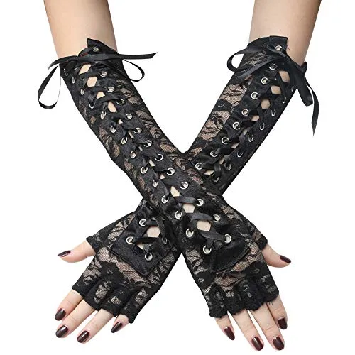 Coucoland Steampunk Gloves Lace Up Fingerless Gloves Adjustable Long Gloves for Evening Party steampunk buy now online