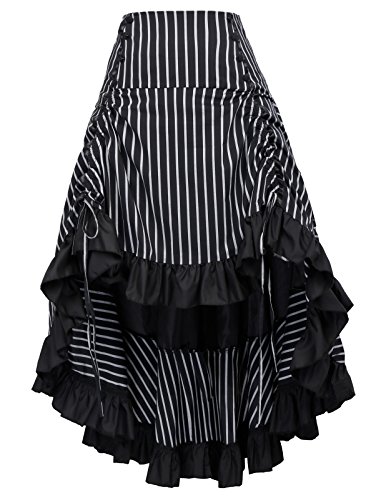 Belle Poque Ladies Punk Gothic A-Line Skirt 50s Retro Victorian Ruffled Skirt Striped High Low Skirt M steampunk buy now online