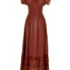 Anna-Kaci Women Boho Maxi Dress Smocked Waist Short Sleeve Lace Trim, Brown, Large steampunk buy now online