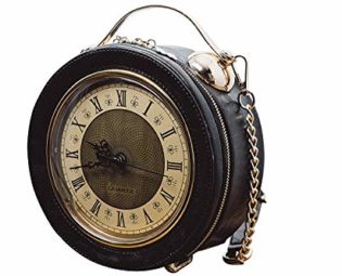 Real Working Clock Bag OFFICIAL Prim & Peach, Retro Vintage SteamPunk Style Handbag (Black) steampunk buy now online