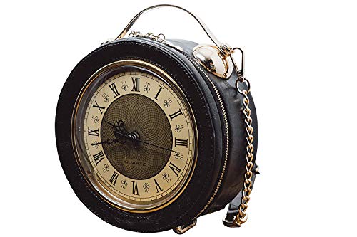Real Working Clock Bag OFFICIAL Prim & Peach, Retro Vintage SteamPunk Style Handbag (Black) steampunk buy now online