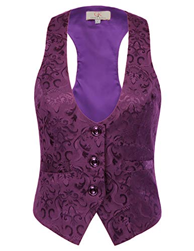Waistcoat for Women Steampunk Purple Jacquard Slim Fit Button Down Cosplay Vest Jacket XL steampunk buy now online
