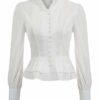 SCARLET DARKNESS Women's Steampunk Victorian Long Sleeve Lacing Button Blouse Tops White Size XXL steampunk buy now online