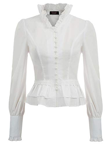 SCARLET DARKNESS Women's Steampunk Victorian Long Sleeve Lacing Button Blouse Tops White Size XXL steampunk buy now online
