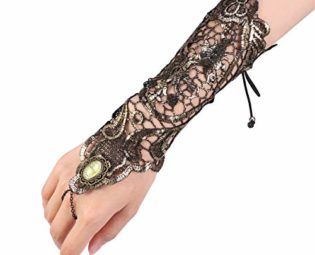 Fenical Classic Retro Style Long Lace Gloves, Resistant Steampunk Goth Skate Style Gloves for Parties, Costumes (Golden) steampunk buy now online