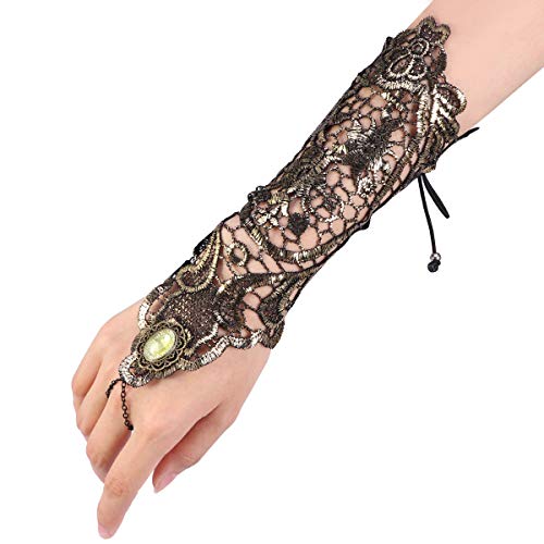 Fenical Classic Retro Style Long Lace Gloves, Resistant Steampunk Goth Skate Style Gloves for Parties, Costumes (Golden) steampunk buy now online