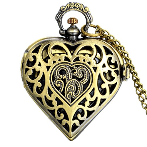 JewelryWe Vintage Heart Locket Style Steampunk Pocket Watch Pendant Long Necklace 31.5 Inch Chain (with Gift Bag) steampunk buy now online