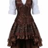 Grebrafan Retro Gothic Steampunk Leather Corset 3 Piece Outfits for Women Bustiers Skirt White Blouse Set (UK(14-16) 2XL, Brown) steampunk buy now online