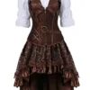 Grebrafan Retro Gothic Steampunk Leather Corset 3 Piece Outfits for Women Bustiers Skirt White Blouse Set (UK(14-16) 2XL, Brown) steampunk buy now online Grebrafan Retro Gothic Steampunk Leather Corset 3 Piece Outfits for Women Bustiers Skirt White Blouse Set (UK(14-16) 2XL, Brown) steampunk buy now online
