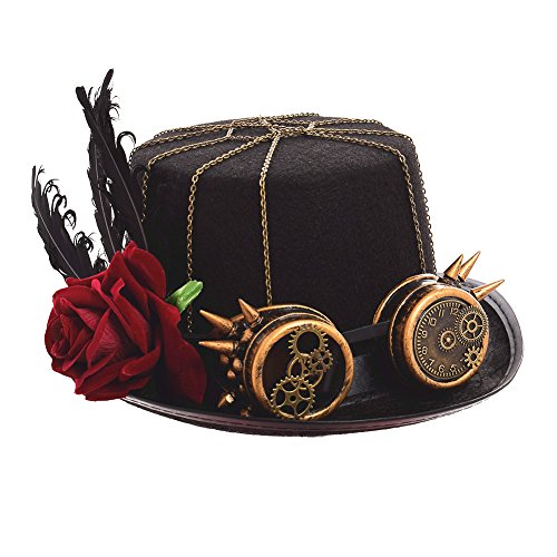 BLESSUME Black Steampunk Hat with Goggles Unisex Fancy Dress Top Hat (M, Color C) steampunk buy now online