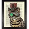 Steampunk Cat Poster Art Print, Steam Punk Gift for Husband, Present for Boyfriend, Cat Illustration Painting Dictionary Artwork, Contemporary Kitchen Wall Decor, 8 x 10 inch Unframed steampunk buy now online