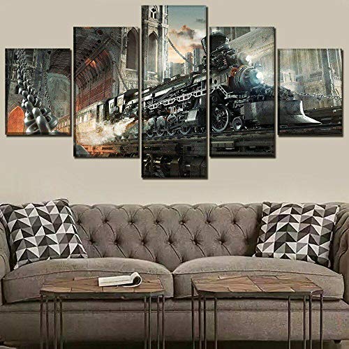 37Tdfc 5 Pieces Canvas Wall Art Sci Fi Steampunk Retro Train Canvas Prints Paintings Modern Pictures 5 Panel Large Poster HD Printed Framed Ready Hang Living Room Bedroom Home Decoration steampunk buy now online