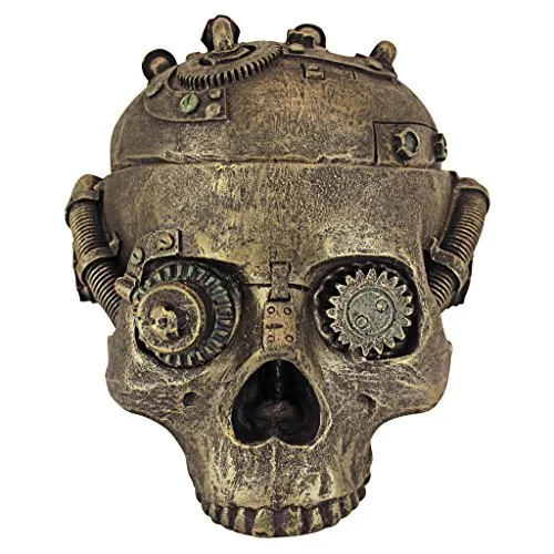 Design Toscano Steampunk Skull Containment Vessel Gothic Stash Box Statue, Polyresin, Antique Brass, 19 cm steampunk buy now online