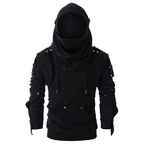 Knight Hooded Sweashirts Men Medieval Vintage Rivet Armor Sweatshirt Gothic Steampunk Hoodies Black steampunk buy now online