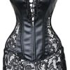 EUDOLAH Women's Gothic Lace Up Front Punk Faux Leather Bustier Corset Dress Plus Size Lingerie Sets Large (2XL, Black) steampunk buy now online