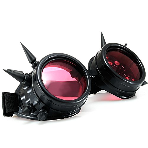 Morefaz Welding Cyber Goggles Steampunk Goth Cosplay Sunglasses 50s Round Glasses Vintage Hippy Party Fancy Dress MFAZ Ltd (Black Spikes) steampunk buy now online